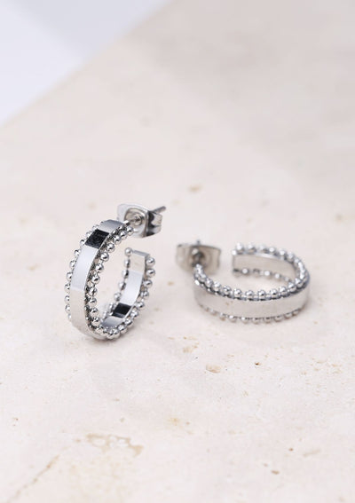 Boucles d'Oreilles Bande Perlée en Argent