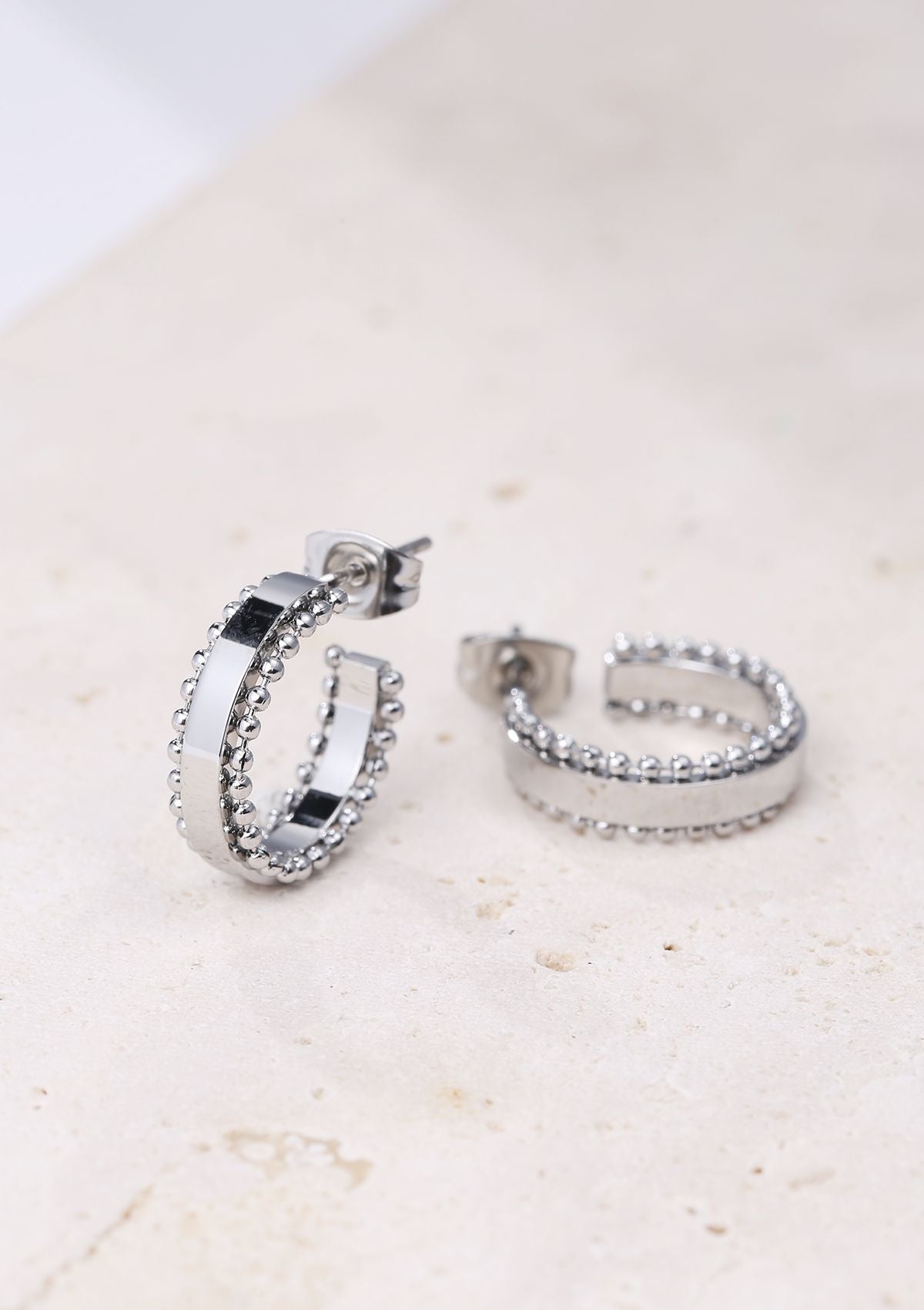 Beaded Band Hoop Earrings Silver