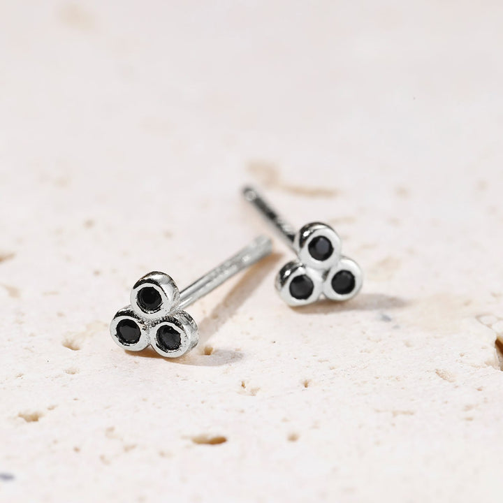 Boucles d’Oreilles Trio Gemme Noir Argent Sterling