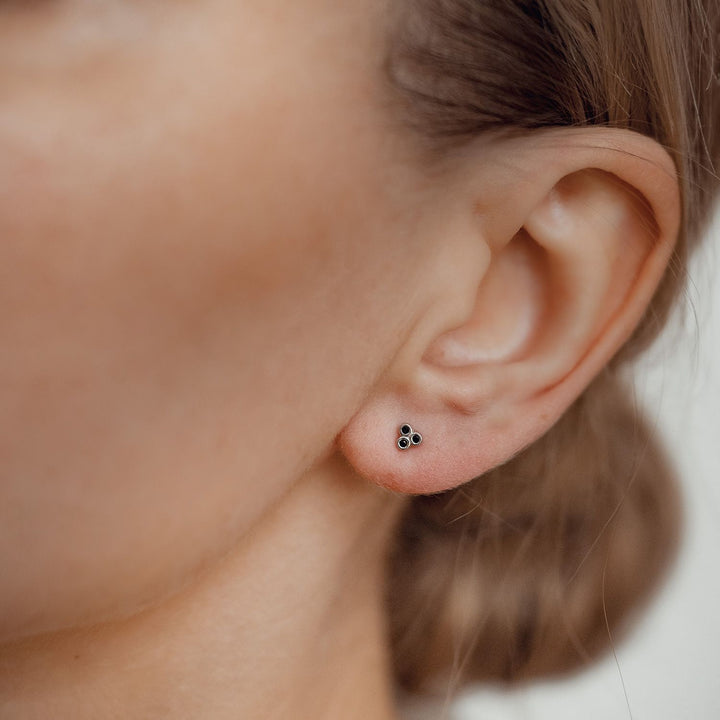 Boucles d’Oreilles Trio Gemme Noir Argent Sterling