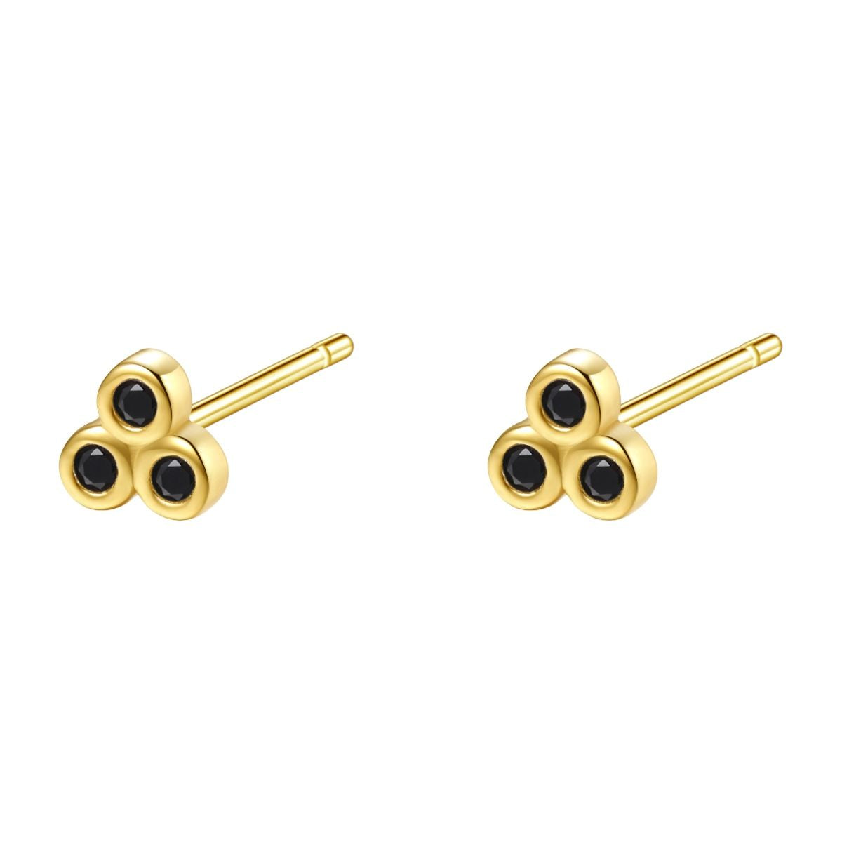 Black Triad Stud Earrings Sterling Silver Gold