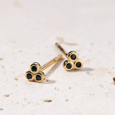 Black Triad Stud Earrings Sterling Silver Gold