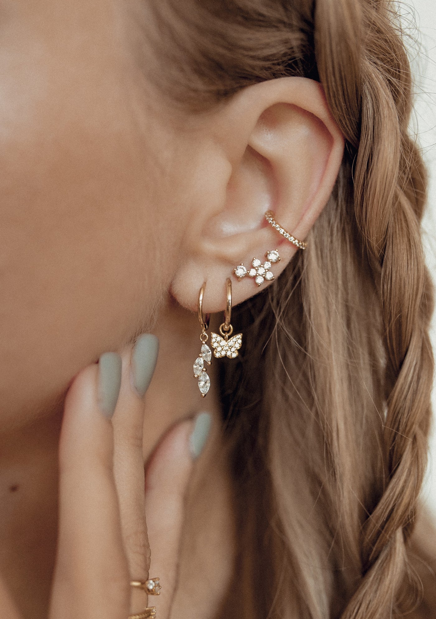 Butterfly Charm Hoop Earrings Sterling Silver Gold