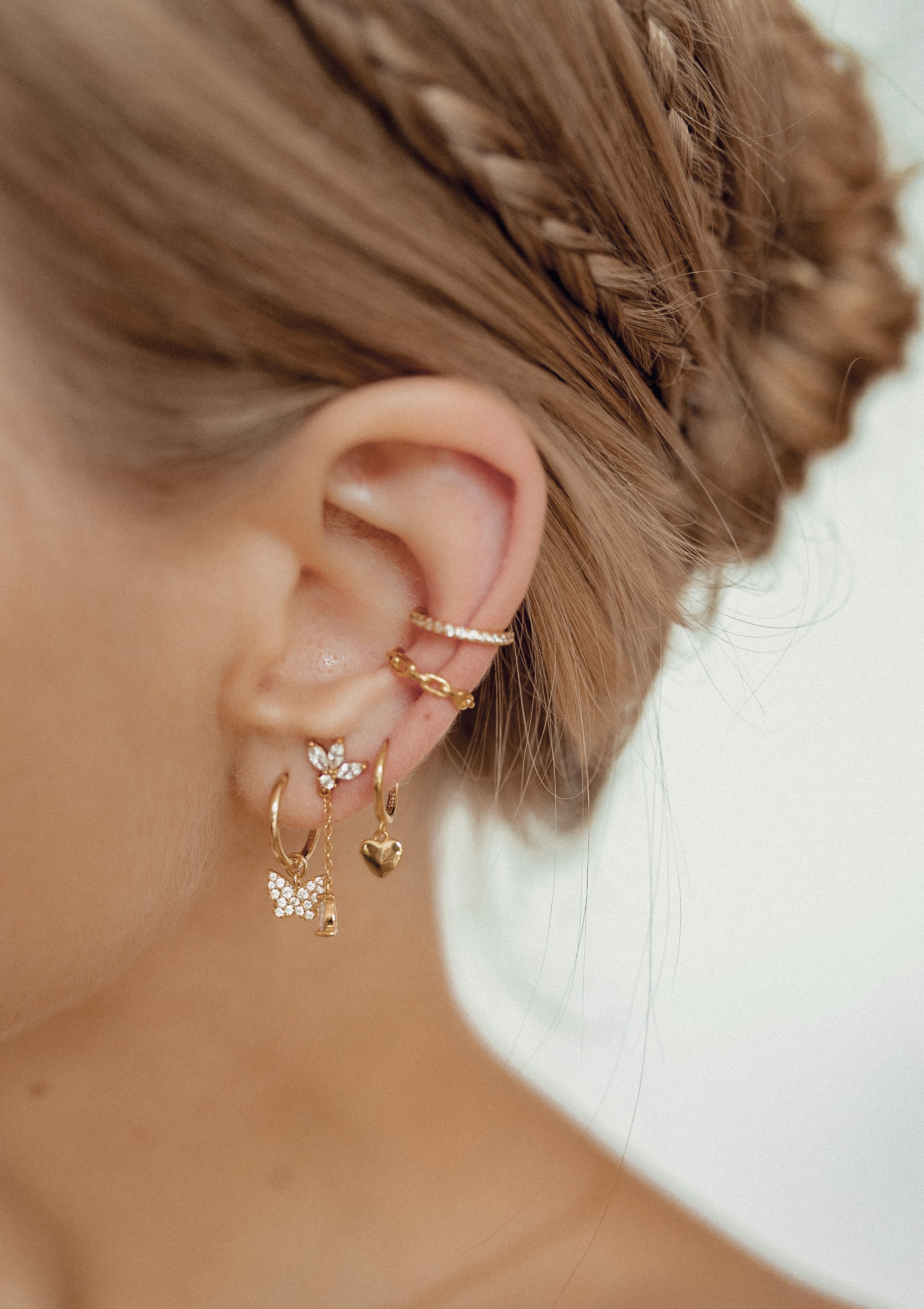 Butterfly Charm Hoop Earrings Sterling Silver Gold