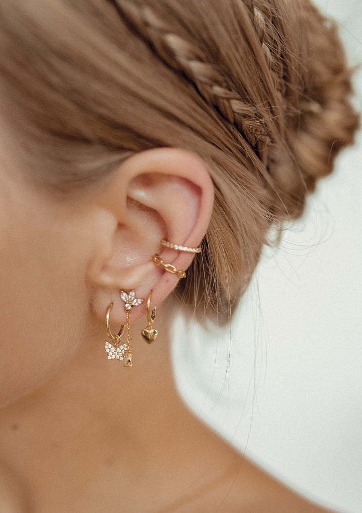 Butterfly Charm Hoop Earrings Sterling Silver Gold