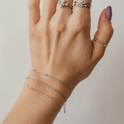 Delicate Layering Bracelets Set Sterling Silver