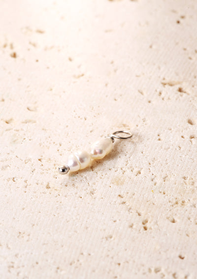 Double Pearl Charm Hoop Earrings Sterling Silver