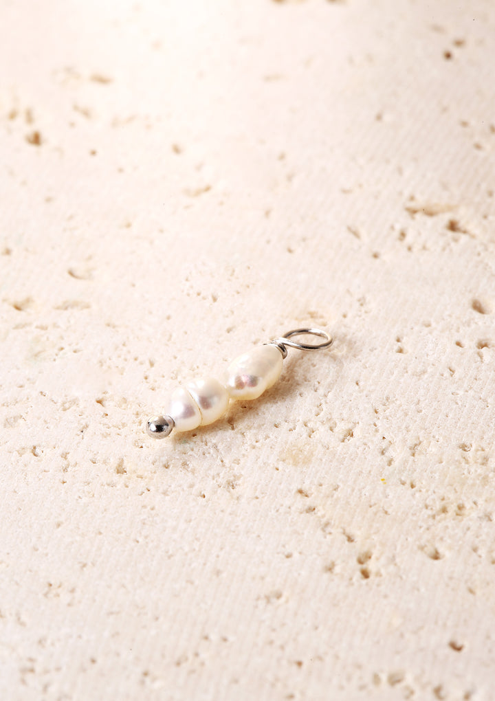Double Pearl Charm Hoop Earrings Sterling Silver