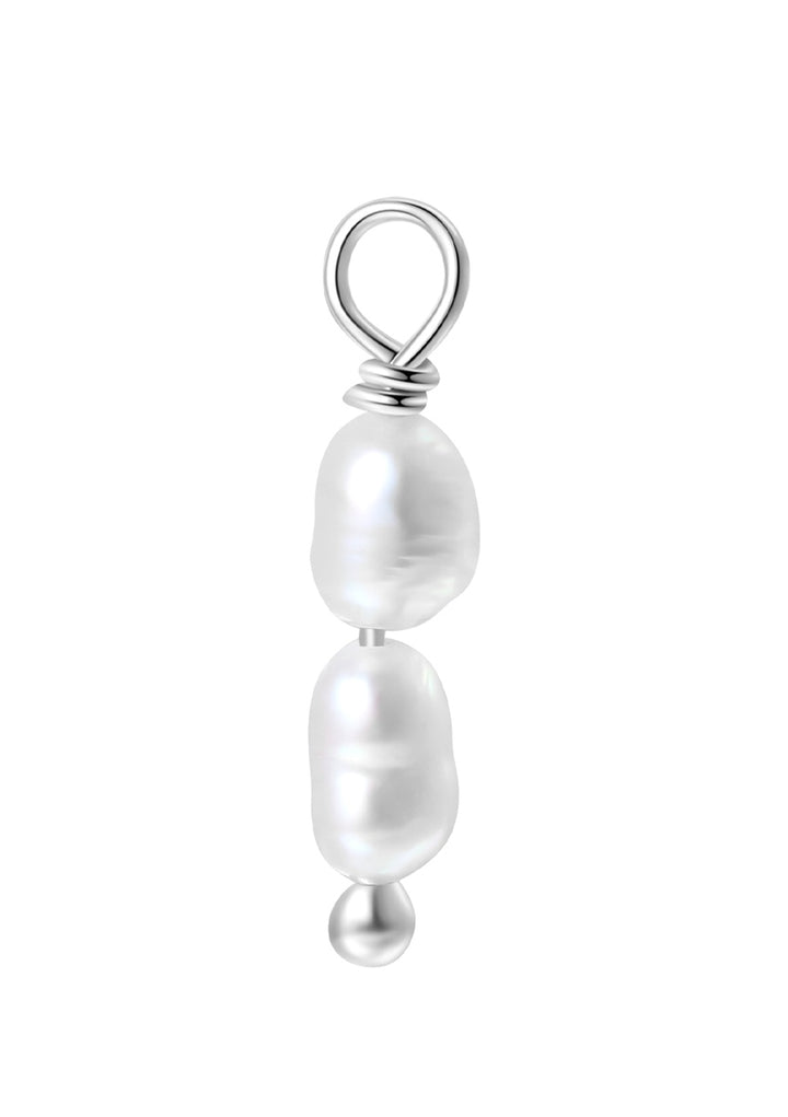 Double Pearl Charm Hoop Earrings Sterling Silver