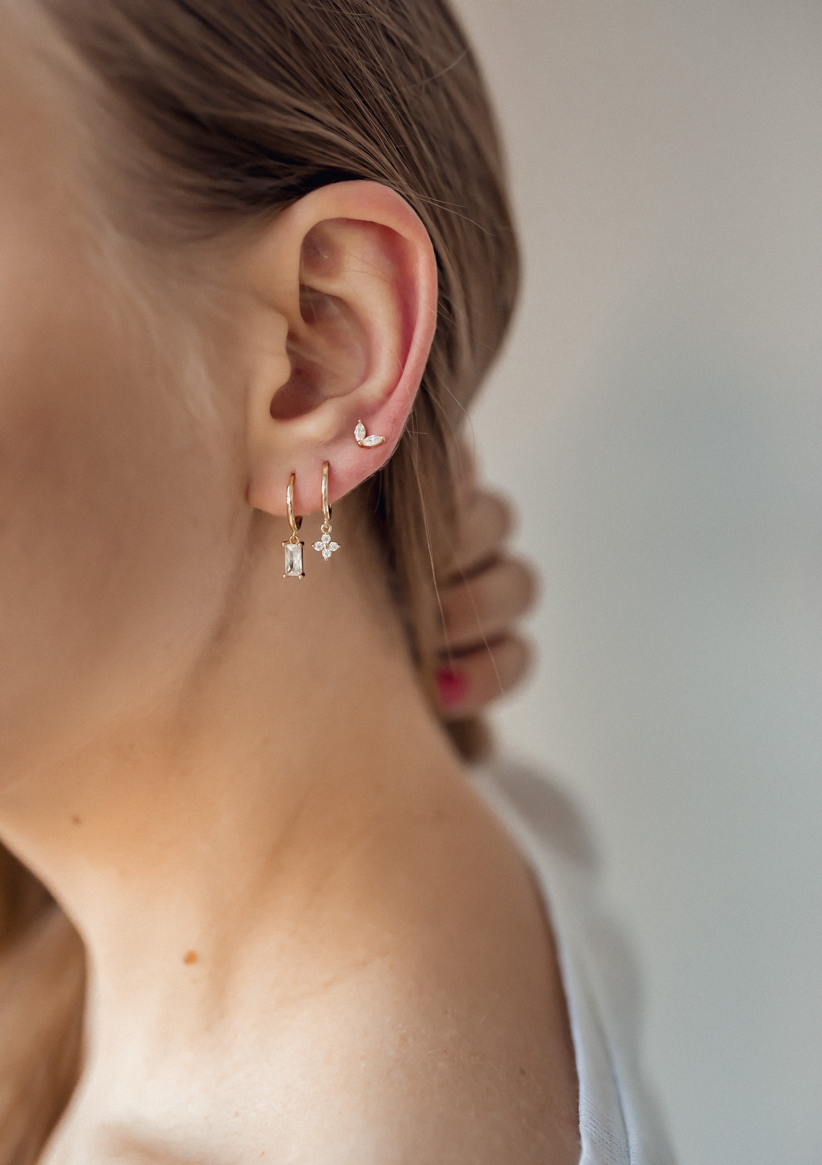 Conjunto de 3 Pendientes Apilables de Plata de Ley 925 Bañados en Oro