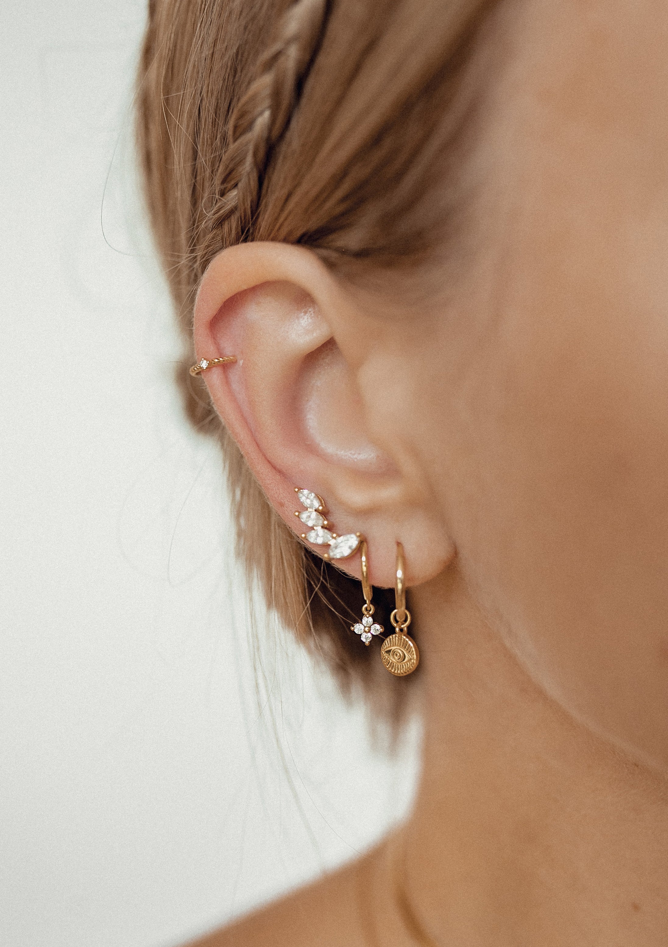 Pendientes Aro Charm Evil Eye Plata de Ley 925 en Oro