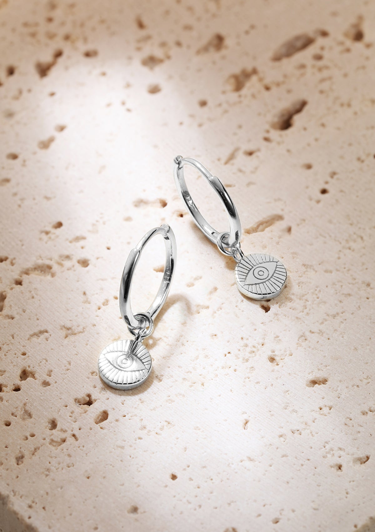 Evil Eye Charm Hoop Earrings Sterling Silver