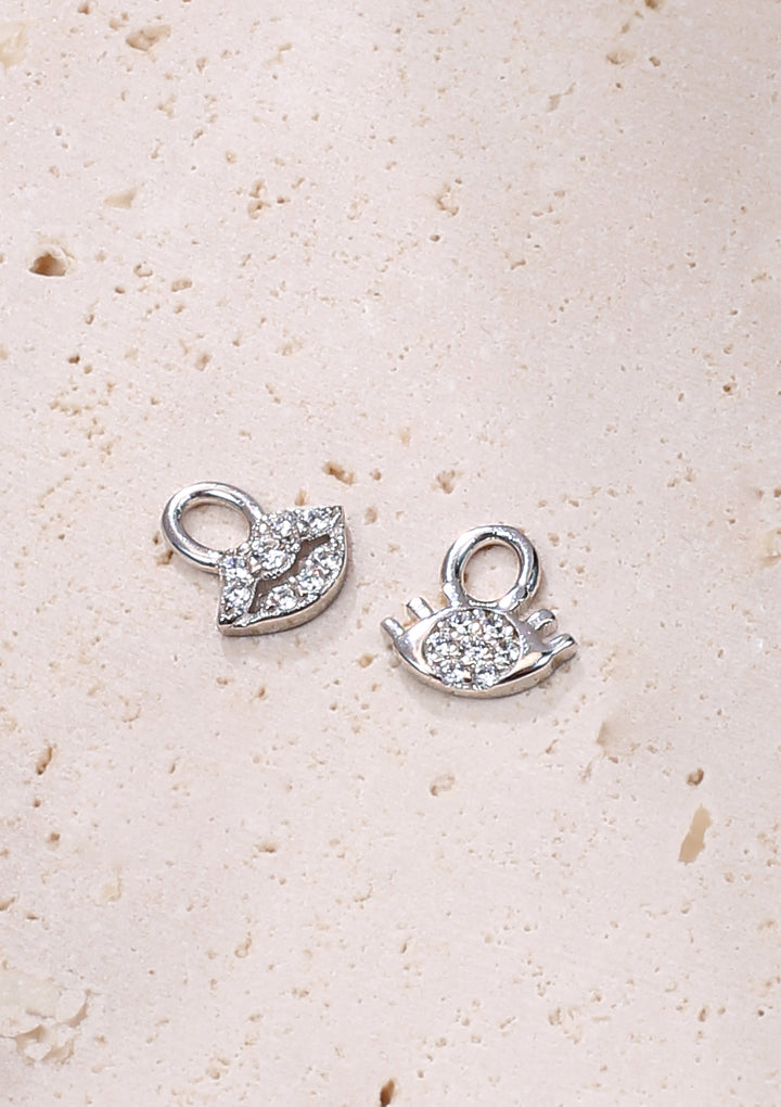 Eyes and Lips Charm Hoop Earrings Sterling Silver