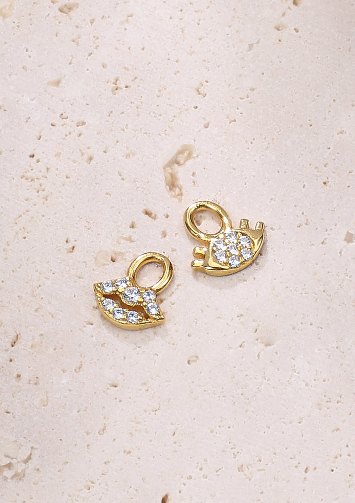 Eyes and Lips Charm Hoop Earrings Sterling Silver Gold