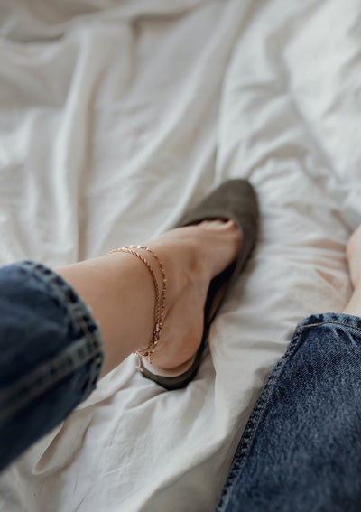 Flattened Rolo Chain Anklet Gold