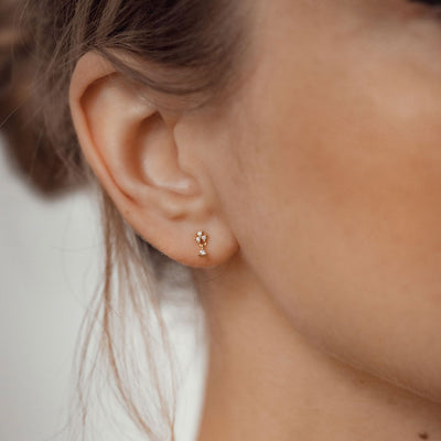 Flower Drop Stud Earrings Sterling Silver Gold