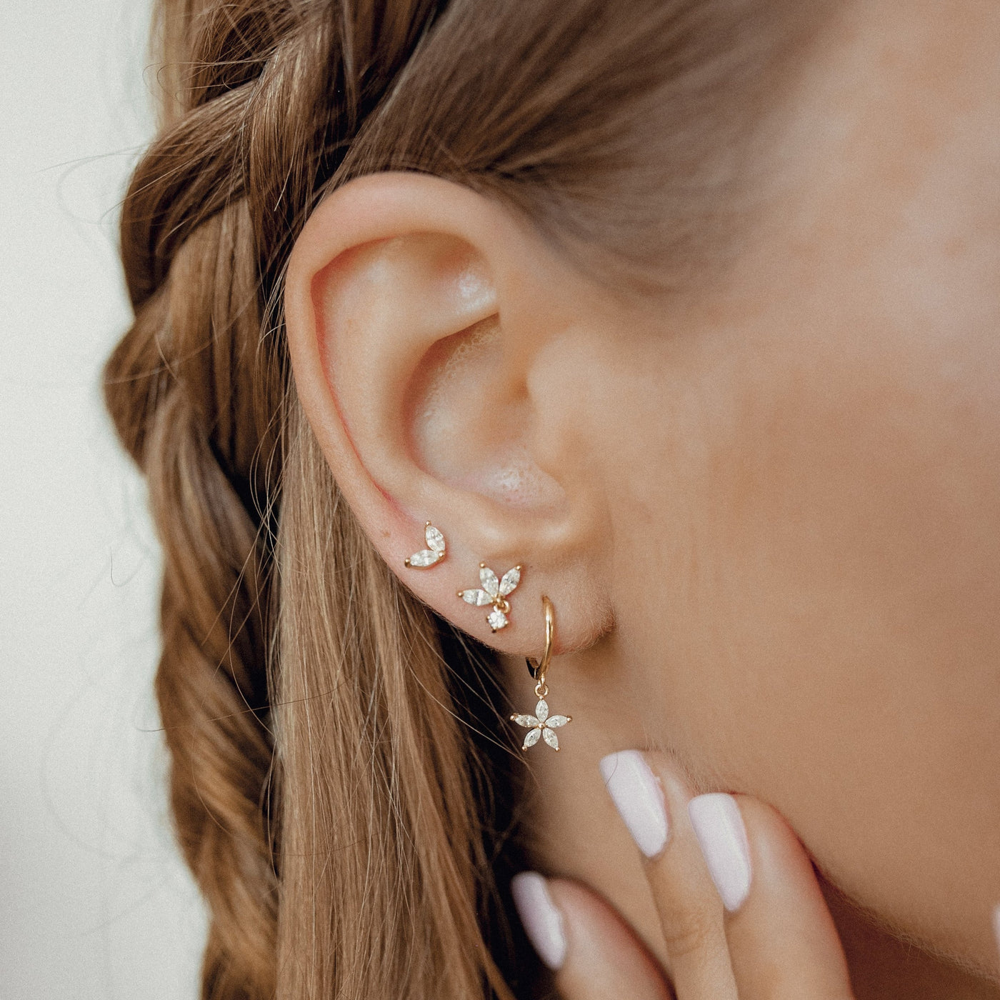 Flower Earrings Set Sterling Silver Gold