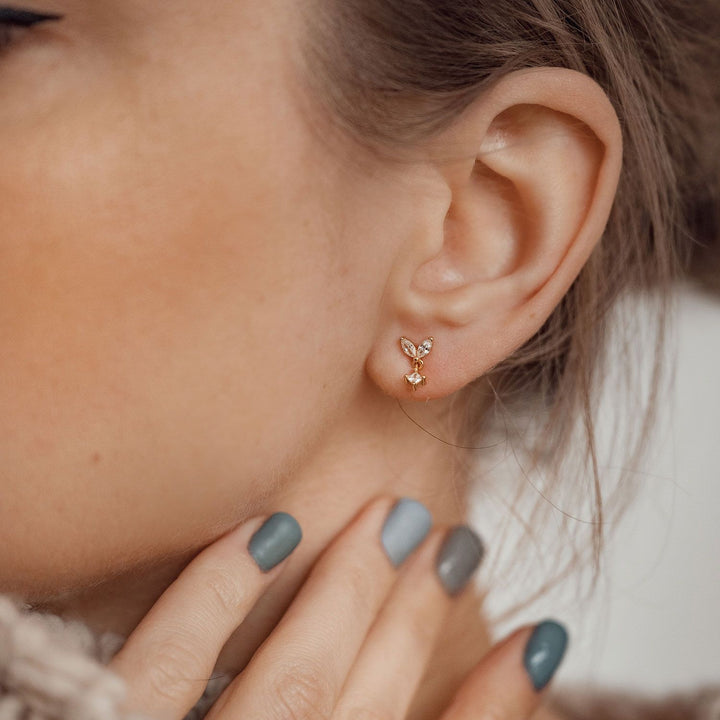 Boucles d’Oreilles Ailes Gemme Argent Sterling en Or