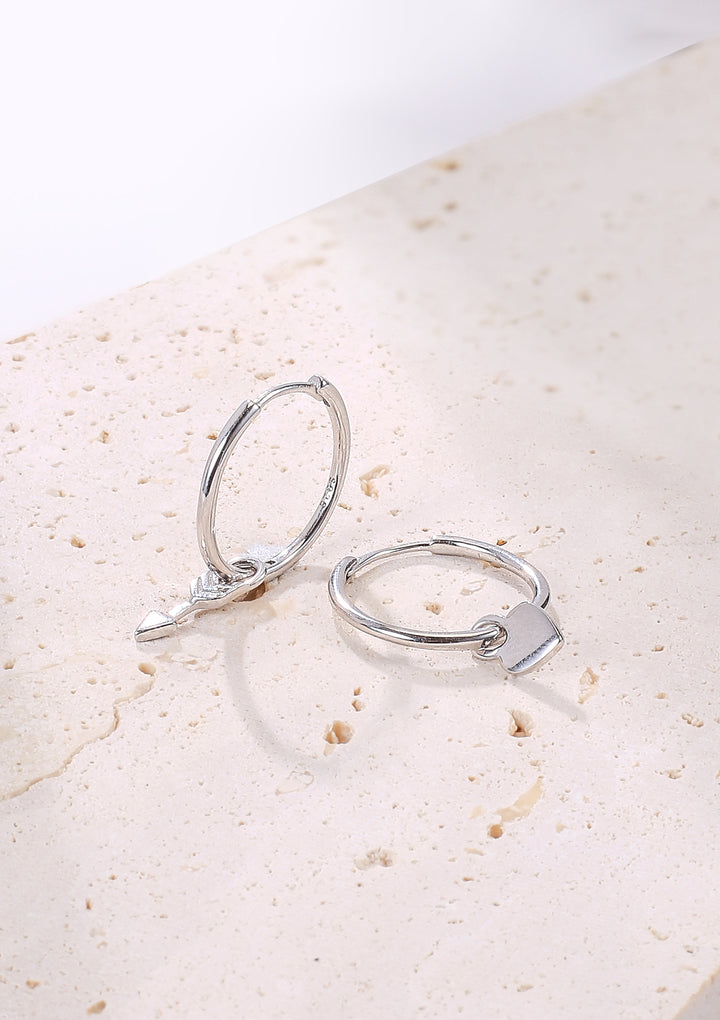 Heart and Arrow Charm Hoop Earrings Sterling Silver