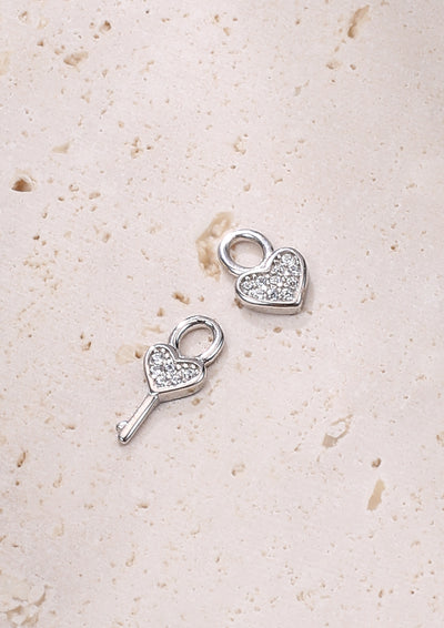 Pendientes Aro Charm Corazón y Llave Plata de Ley 925