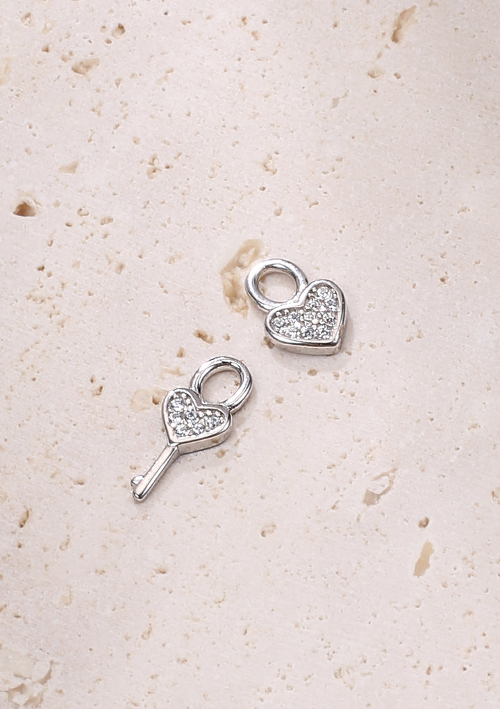 Boucles d’Oreilles Créoles Charm Cœur et Clé Argent Sterling
