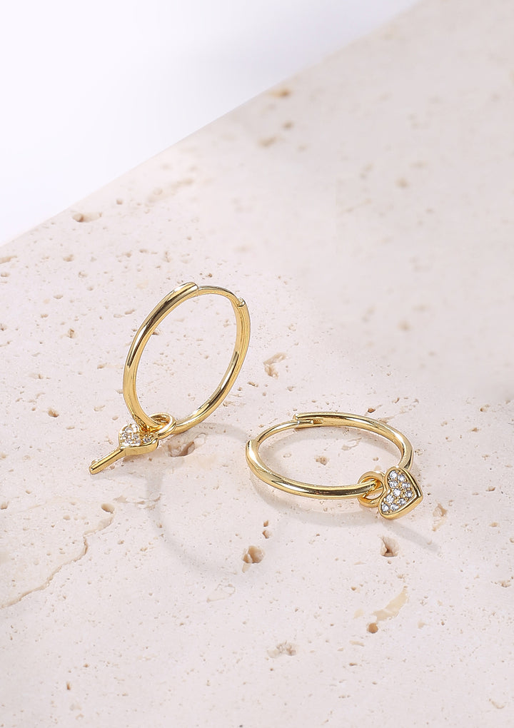Herz und Schlüssel Charm Creolen aus Sterlingsilber in Gold