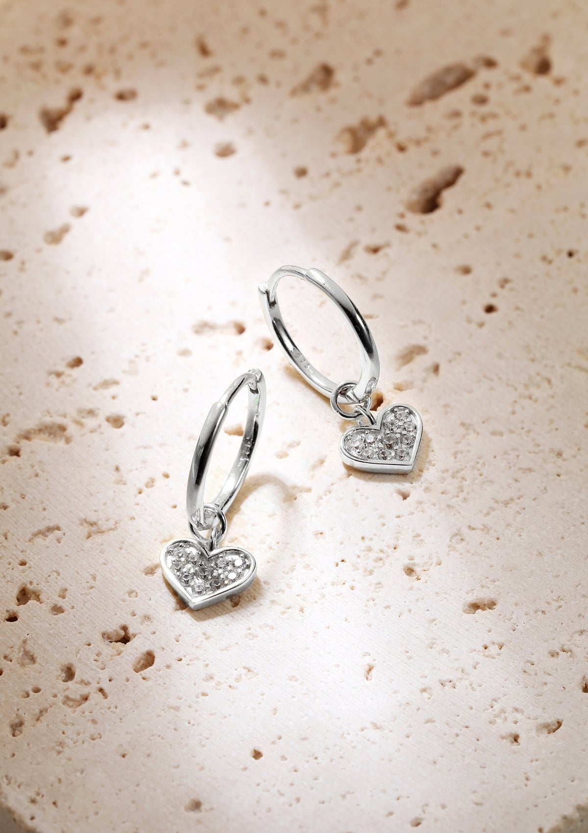 Heart Charm Hoop Earrings Sterling Silver