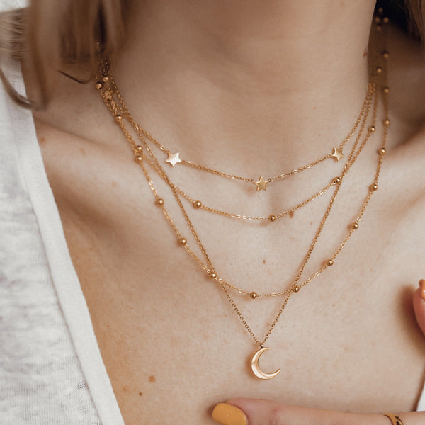 Layering Necklaces Stars and Moon in Gold Hey Happiness