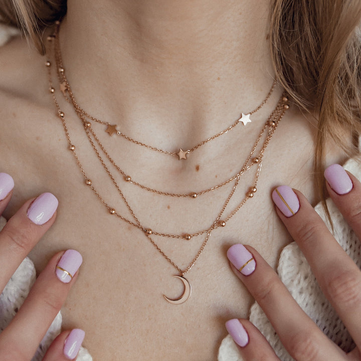 Collares a Capas con Estrellas y Luna en Oro Rosa