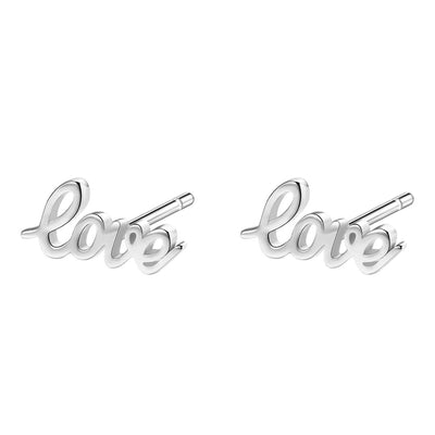Love Script Stud Earrings Sterling Silver
