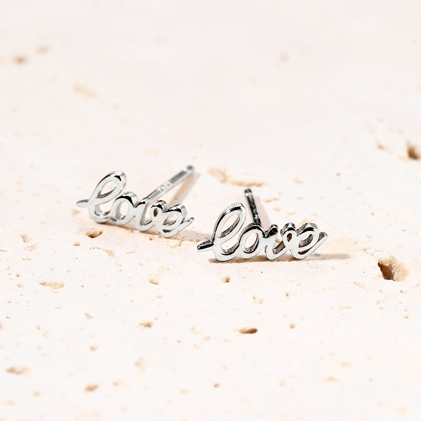 Love Script Stud Earrings Sterling Silver