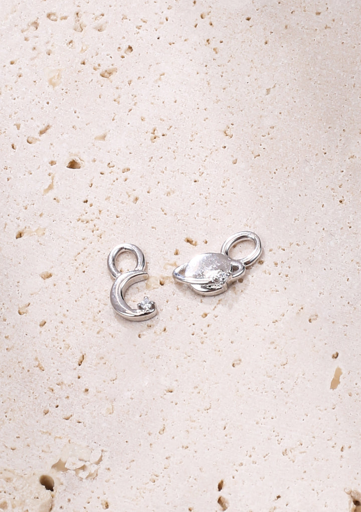 Pendientes Aro Charm Luna y Planeta Plata de Ley 925
