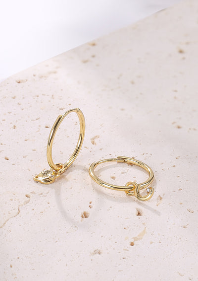 Moon and Planet Charm Hoop Earrings Sterling Silver Gold