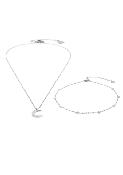 Moon Star Necklace Set Silver