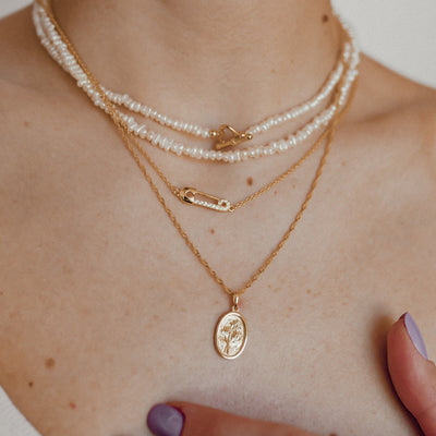 Collier Pendentif Marguerite Ovale Sterling Argent en Or