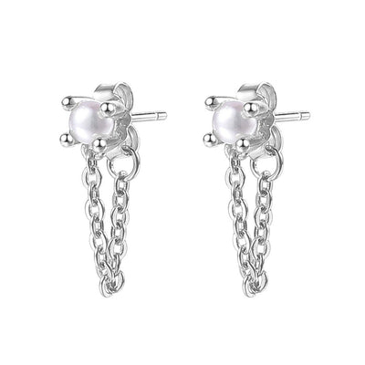 Pearl Chain Stud Earrings Sterling Silver
