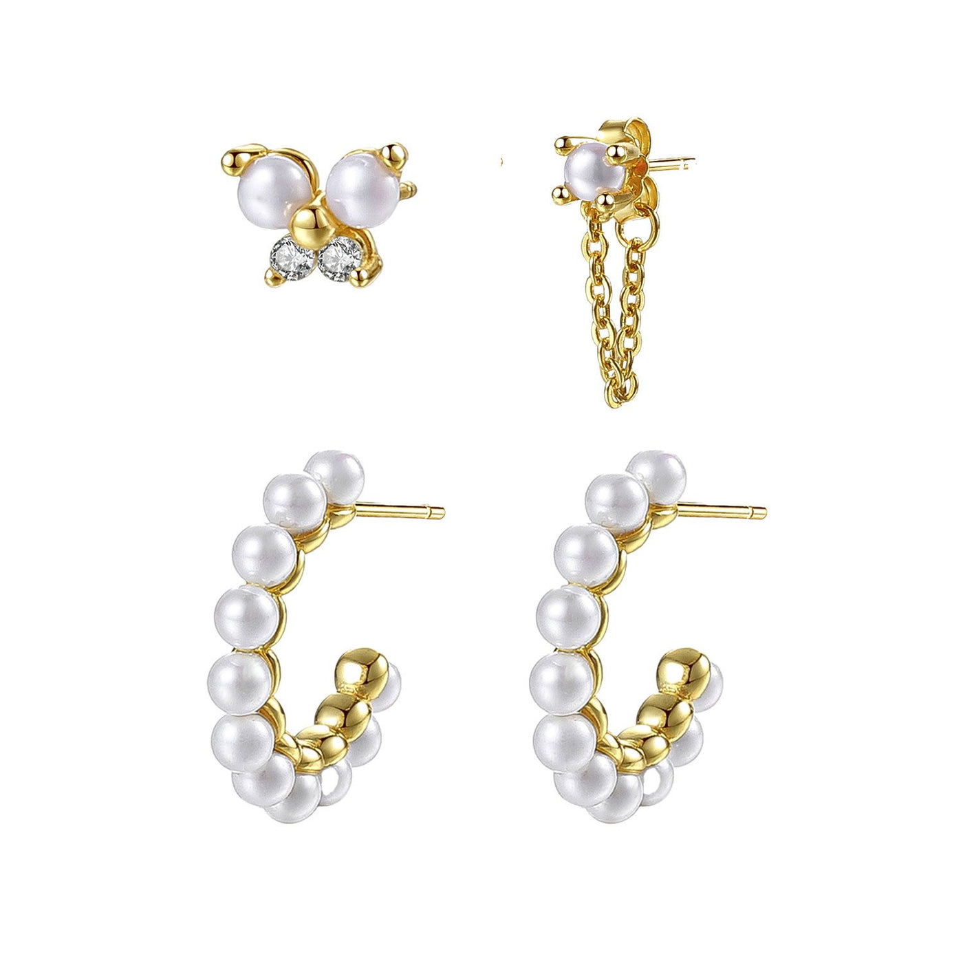 Set Pendientes Perla Plata de Ley 925 en Oro