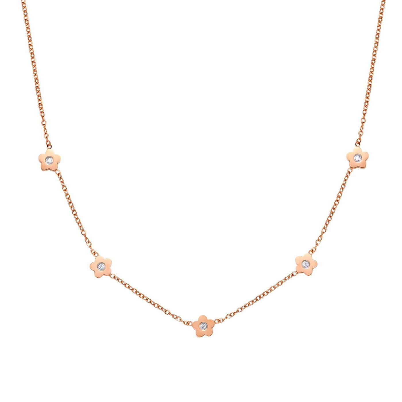 Petite Flower Charm Necklace Rose Gold