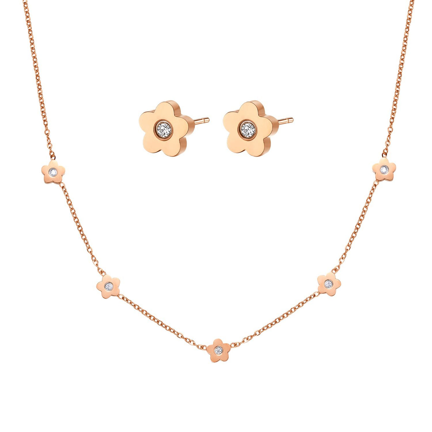Petite Flower Charm Necklace Rose Gold