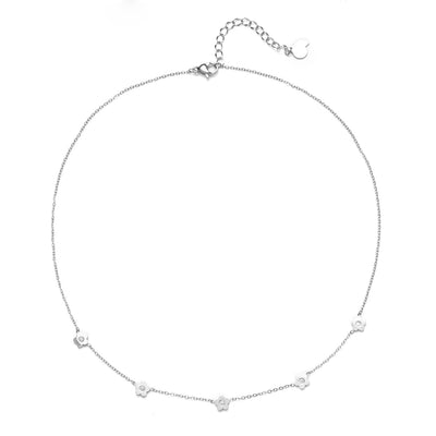Petite Flower Charm Necklace Silver