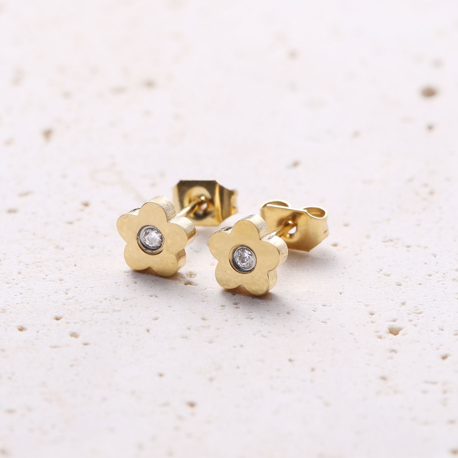 [wingbling] 14K Gold☆Happiness Flower Earrings Diamond & Brushed Gold Flower Stud Earrings - Nuha Jewelers