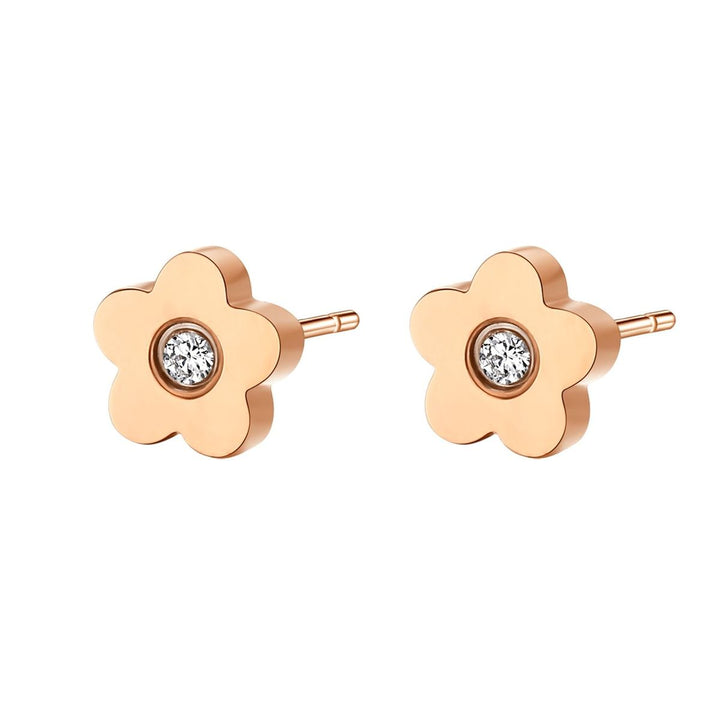 Pendientes Botón Petite Flor en Oro Rosa