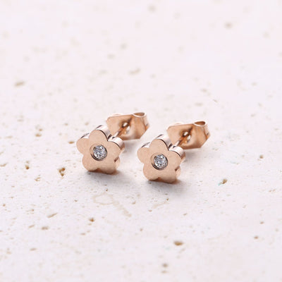 Petite Flower Stud Earrings Rose Gold