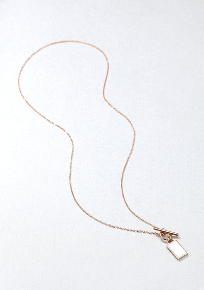 Shell Rectangle Pendant T-Bar Chain Necklace Rose Gold