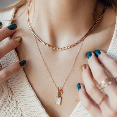 Viereck Anhänger Kette mit Knebelverschluss in Rosegold