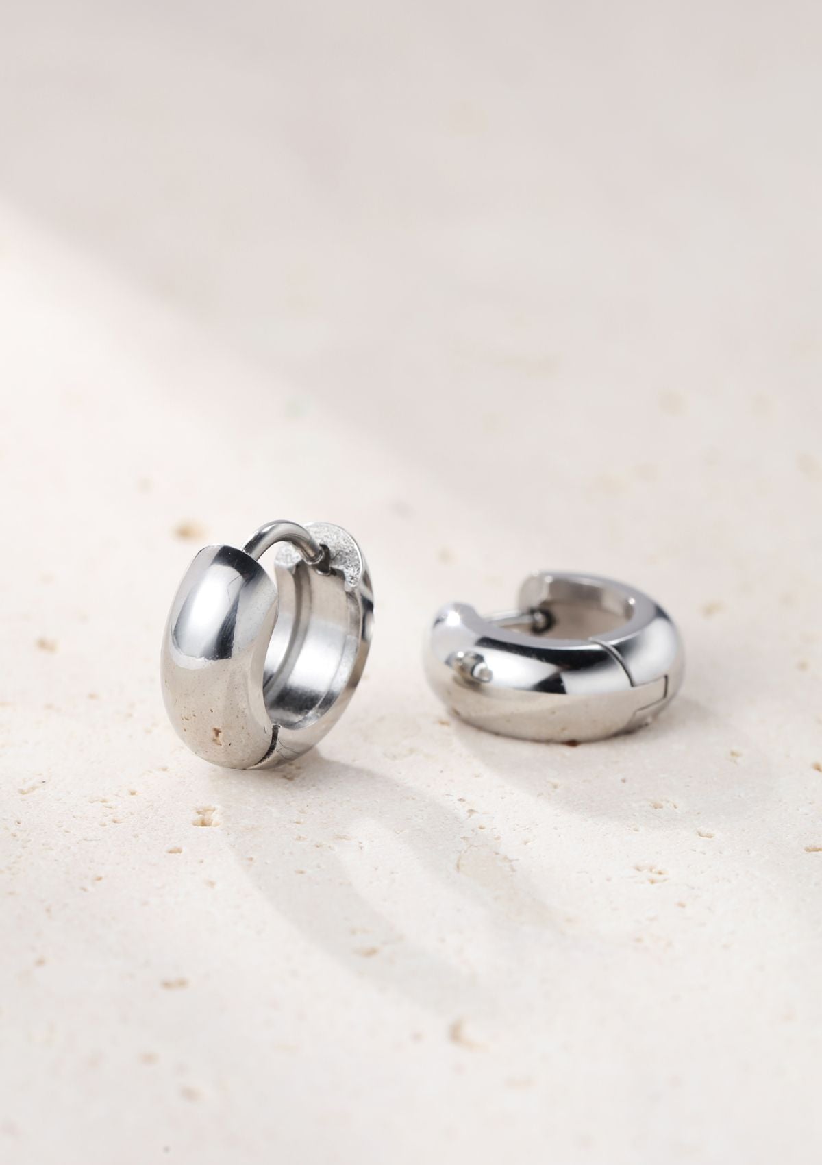 Small Chunky Hoop Earrings Silver