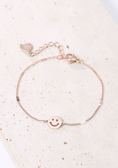 Smiley Face Pendant Chain Bracelet Rose Gold