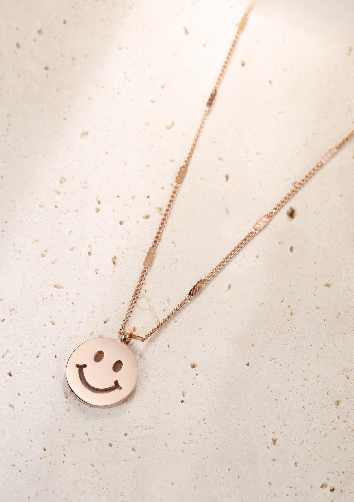Smiley Face Pendant Necklace Rose Gold