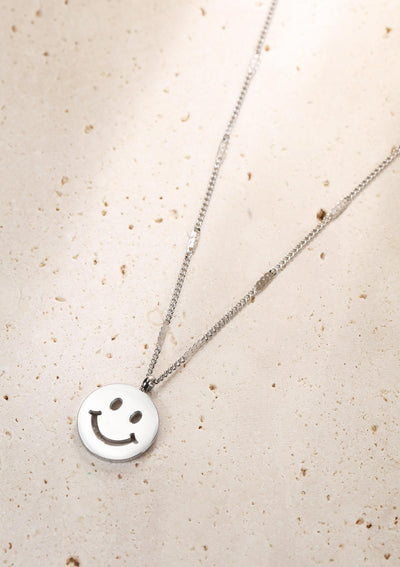 Smiley Face Pendant Necklace Silver