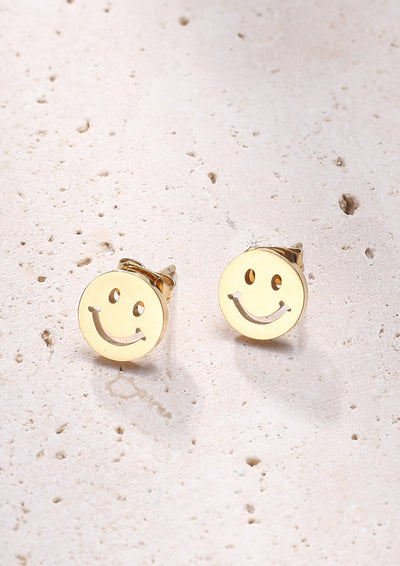 Smiley Face Stud Earrings Gold